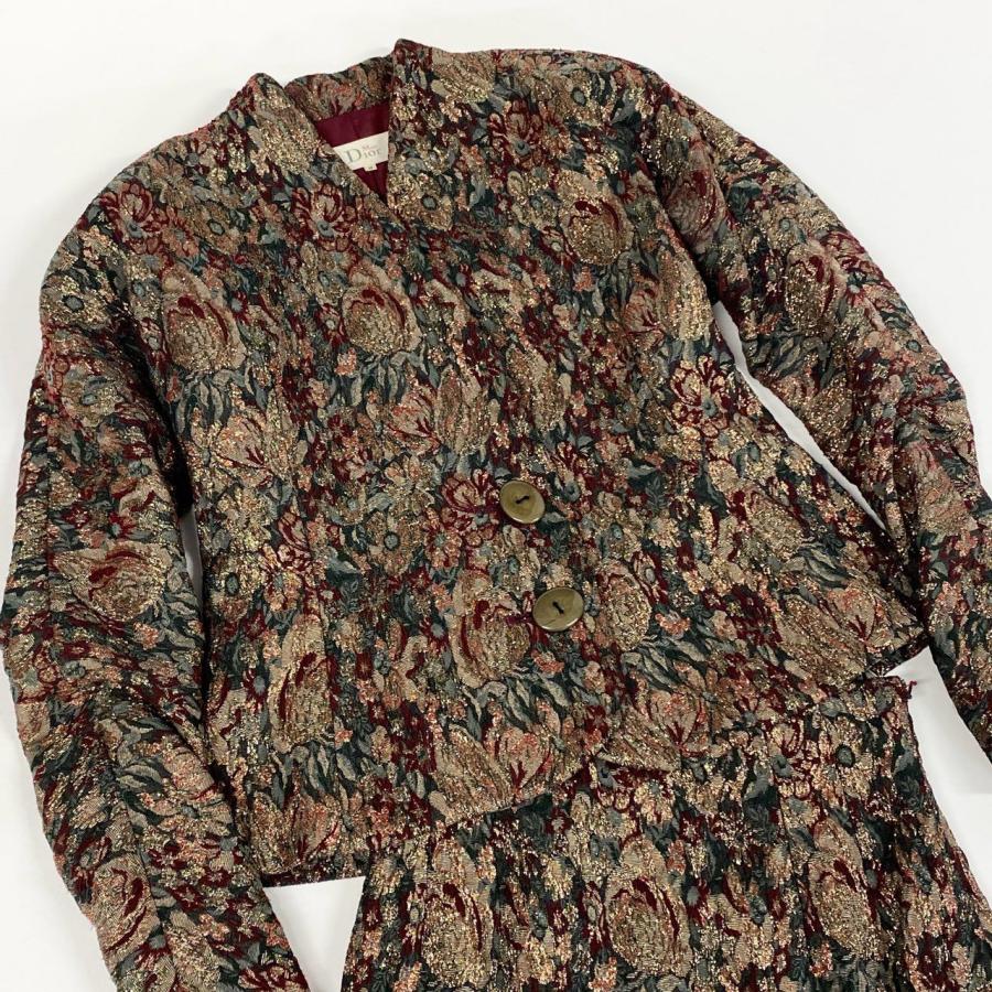 62a28 Vintage Christian Dior ヴィンテージ クリスチャンディオール タペストリー柄 セットアップ Tapestry Brocade Skirt Suit Floral M レディースo07t_2