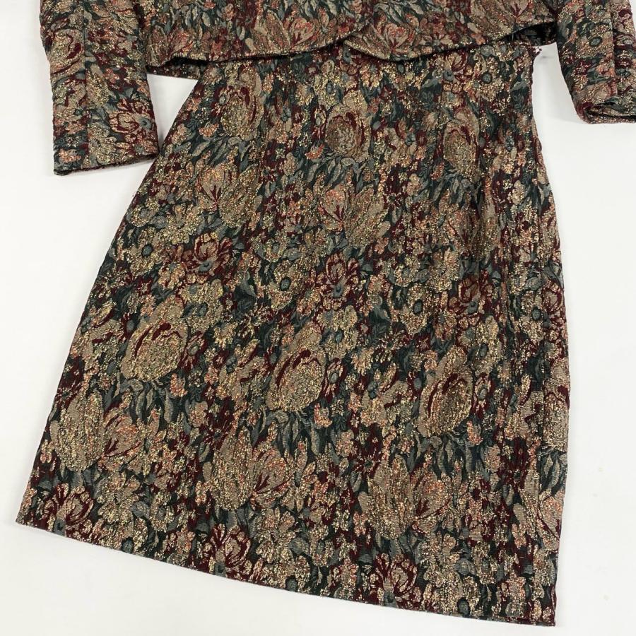62a28 Vintage Christian Dior ヴィンテージ クリスチャンディオール タペストリー柄 セットアップ Tapestry Brocade Skirt Suit Floral M レディースo07t_3
