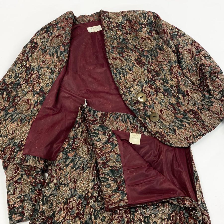 62a28 Vintage Christian Dior ヴィンテージ クリスチャンディオール タペストリー柄 セットアップ Tapestry Brocade Skirt Suit Floral M レディースo07t_5