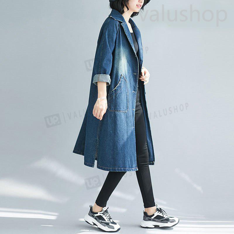 デニムコート ノッチドラペル スタイリッシュ シングルブレスト レディース ロング丈コート 快適生地 チェスターコート 大きいサイズ Vネック 秋コーデ Xddybdnz Valu Shop 通販 Yahoo ショッピング