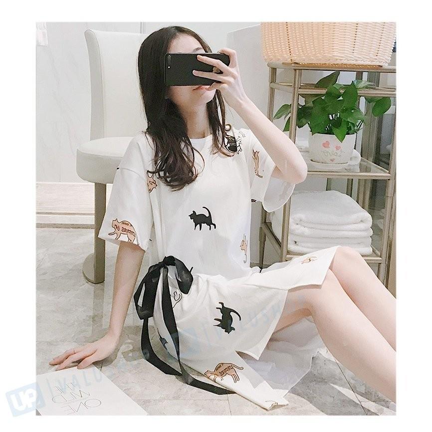 パジャマ レディース ワンピース パジャマ 半袖 夏パジャマ ネグリジェ 猫柄 かわいい リボン 綿 大きいサイズ ルームウェア 部屋着 寝巻き マタニティー 妊娠服 Y Valu Shop 通販 Yahoo ショッピング