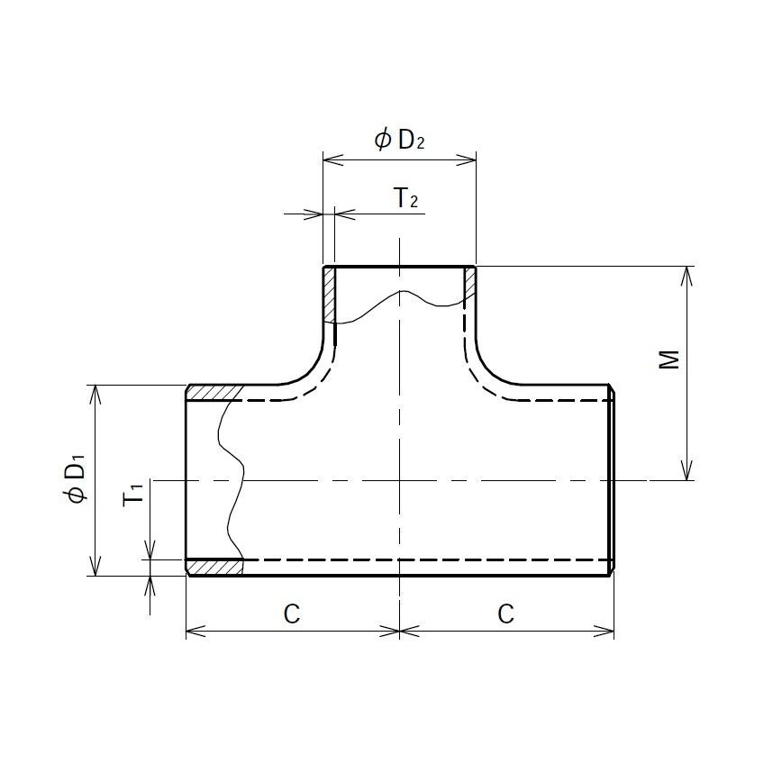 フローバル 80A×65A ステンレス突合せ溶接管継手 異径チーズ フローバル 80A×65A ステンレス突合せ溶接管継手 異径チーズ