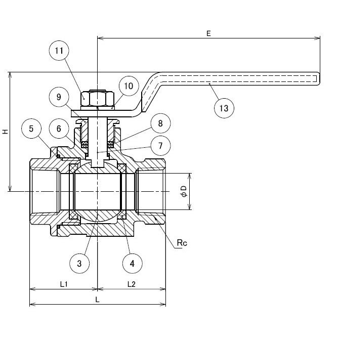 1/4(8A) ステンレス フルボアボールバルブ ねじ込み  SCS14A(SUS316相当) V06-02｜valve-and-fitting｜02