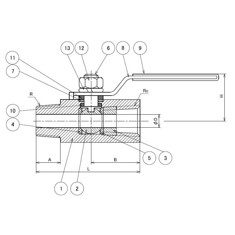 フローバル（FLOBAL） 1/2(15A) ステンレス オスメスボールバルブ