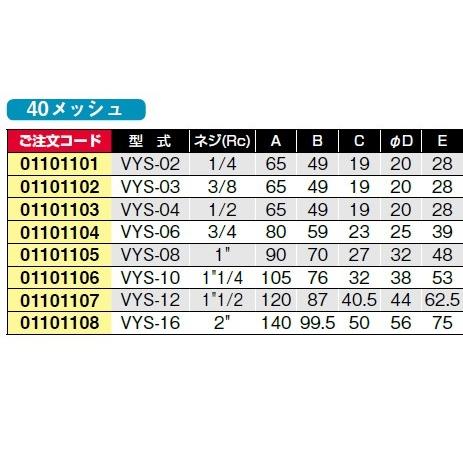 1/2(15A) ステンレス Y型ストレーナ ねじ込み  SUS316相当 VYS-04 40メッシュ | フローバル | 02