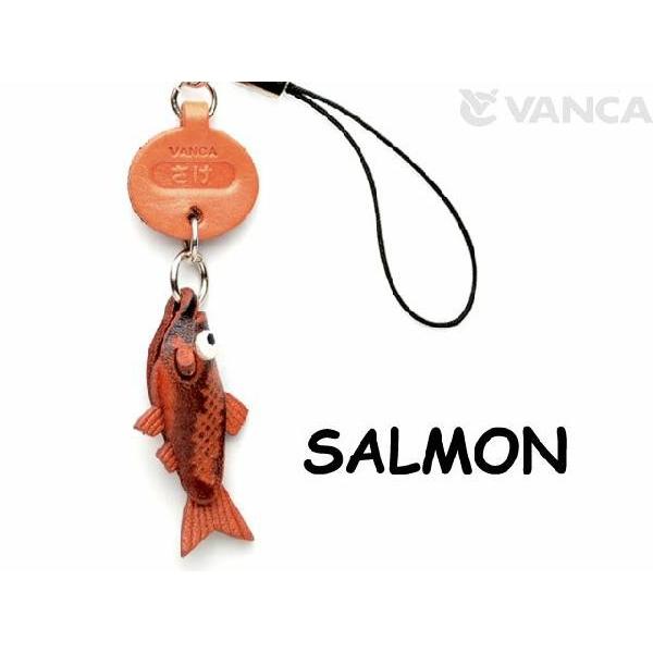 本革携帯 魚ストラップ サケ バンカクラフト 革物語 VANCA CRAFT レザー 手作り グッズ 雑貨 革小物 動物 魚 さけ 鮭 名入れ可