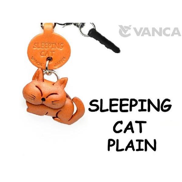 スマホピアス 猫 携帯アクセサリー ねこちゃん ねむり バンカクラフト 革物語 VANCA CRAFT レザー 手作り 雑貨 革小物 ネコ 名入れ｜vanca