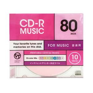 VERTEX CD-R(Audio) 80分 10P カラーミックス10色　インクジェットプリンタ対応