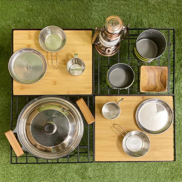 折畳式 フィールドラック 5点セット ● 天板付き 連結 耐熱 収納袋 直火 グラウンド 折り畳みラック テーブル 収納ケース付き アウトドア キャンプ 宅急便 |  | 01