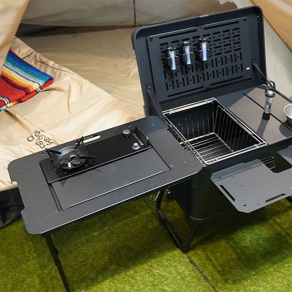 アルミ製拡張テーブル DIYアルミコンテナ47L回転チェアセット キャンプギアを詰め込み放題！自分仕様にカスタマイズできる47L大容量