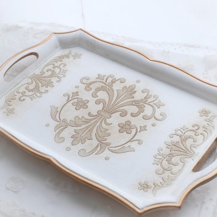 トレイ ティートレイ インテリアトレー シャビーアラベスクハンドル