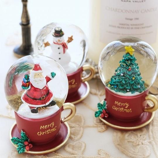 スノードーム クリスマス おしゃれ ミニスノードームティーカップ 北欧