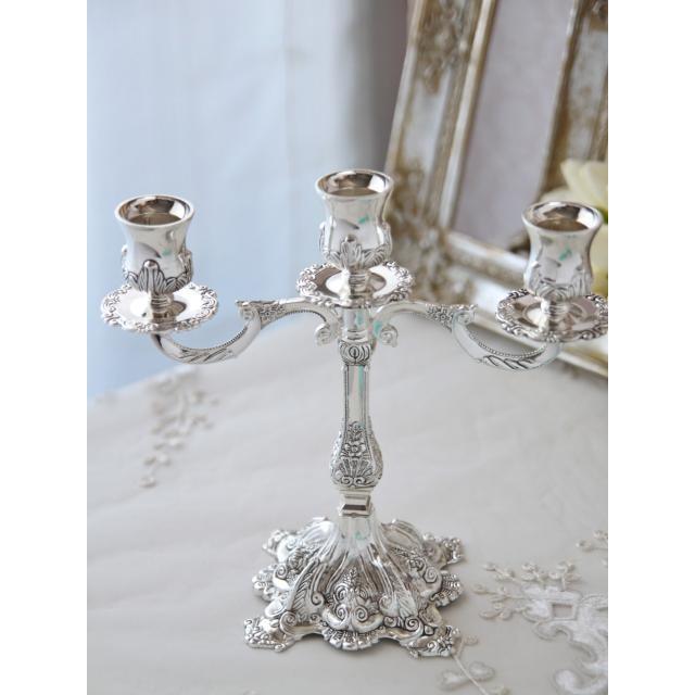 アンティークシルバー3キャンドルホルダー アンティークロココ