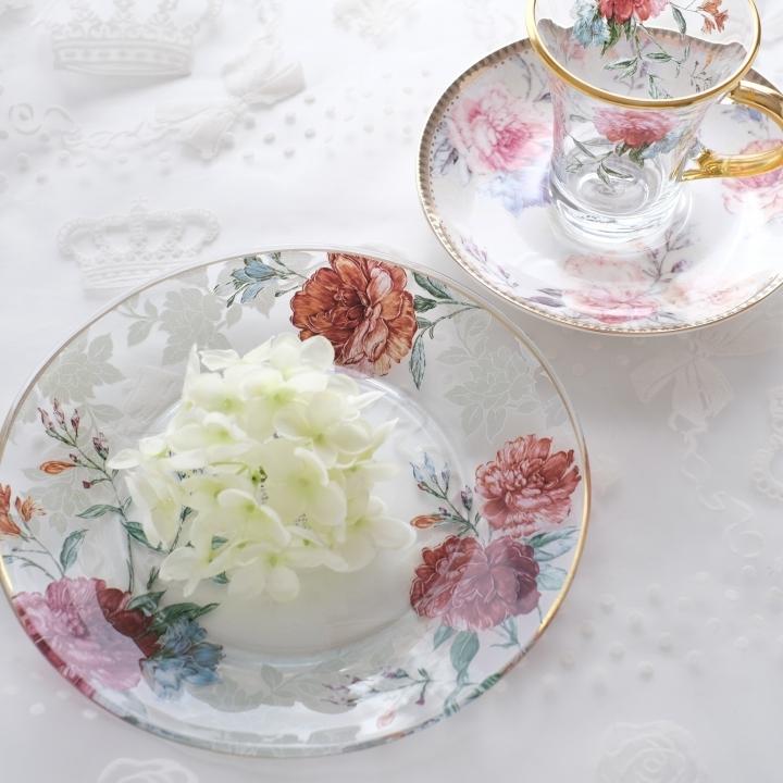 ガラスプレート 皿 おしゃれ ピオニーフラワー 花柄 引き出物 デザート