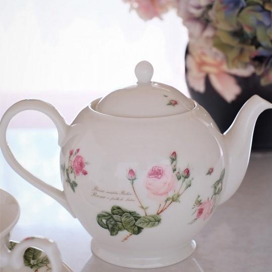 ティーポット ルドゥーテローズ 茶こし付き 日本製 薔薇柄 陶器