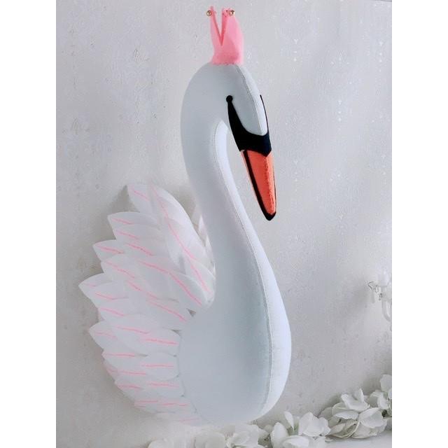 アニマル ヘッド ピンククラウンスワン ウォールデコ白鳥子供部屋