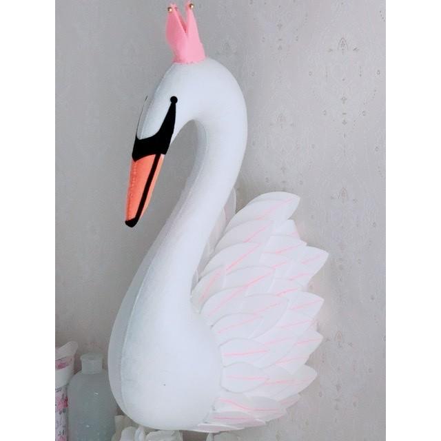 アニマル ヘッド ピンククラウンスワン ウォールデコ白鳥子供部屋