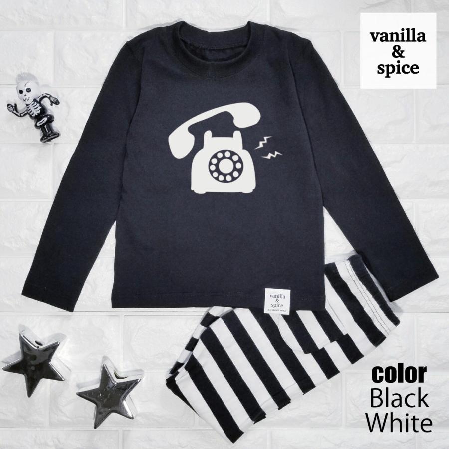 黒電話 プリント 長袖Tシャツ ロンT ブラック キッズ 子供服