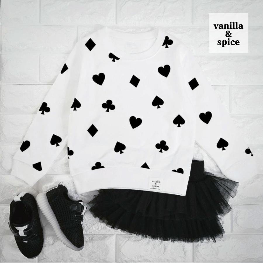 キッズ 子供服 Vanilla Spice トランプ柄 プリント 長袖 スウェット トレーナー ホワイト ハート スペード ダイヤ クローバー Sw 6 Vanilla Spice 通販 Yahoo ショッピング