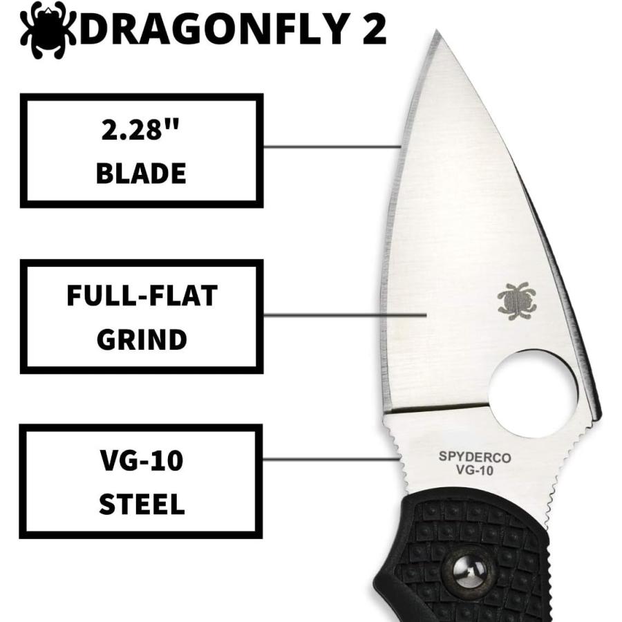 アウトドアナイフ 日本製 C28PBK2 スパイダルコ ドラゴンフライ2 VG-10 ブラック 直刃 Spyderco Dragonfly 2 サバイバルナイフ｜vanillamo｜05