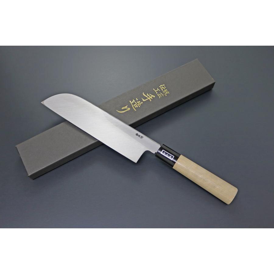 包丁 日本製 G-25 関兼常 本匠 兼正 Gシリーズ 霞研 水牛口付 朴柄 和包丁 鎌型薄刃 刃渡210mmの画像