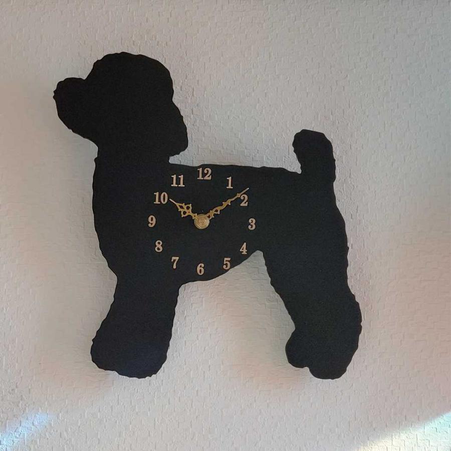 ワンちゃんシルエット時計 トイプードル 黒 静音壁掛け時計 おしゃれ