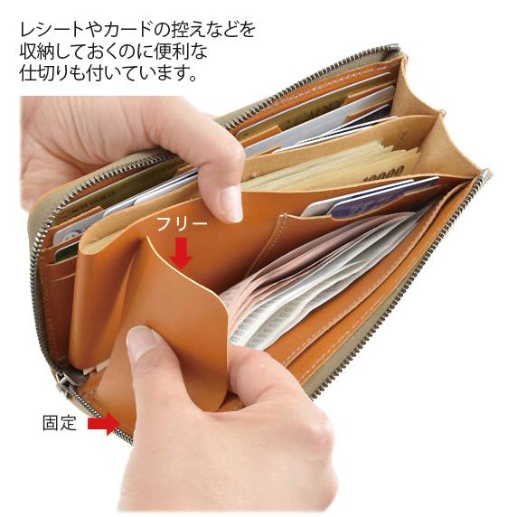 紙幣とカードの L型ファスナーロングウォレット （真鍮製トチカン付き