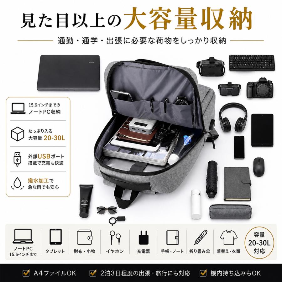 リュックサック ビジネスリュック メンズ レディース 大容量 通学 通勤 シンプル 黒 防水 おしゃれ 軽量 薄型 パソコン 旅行 スポーツ |  | 12