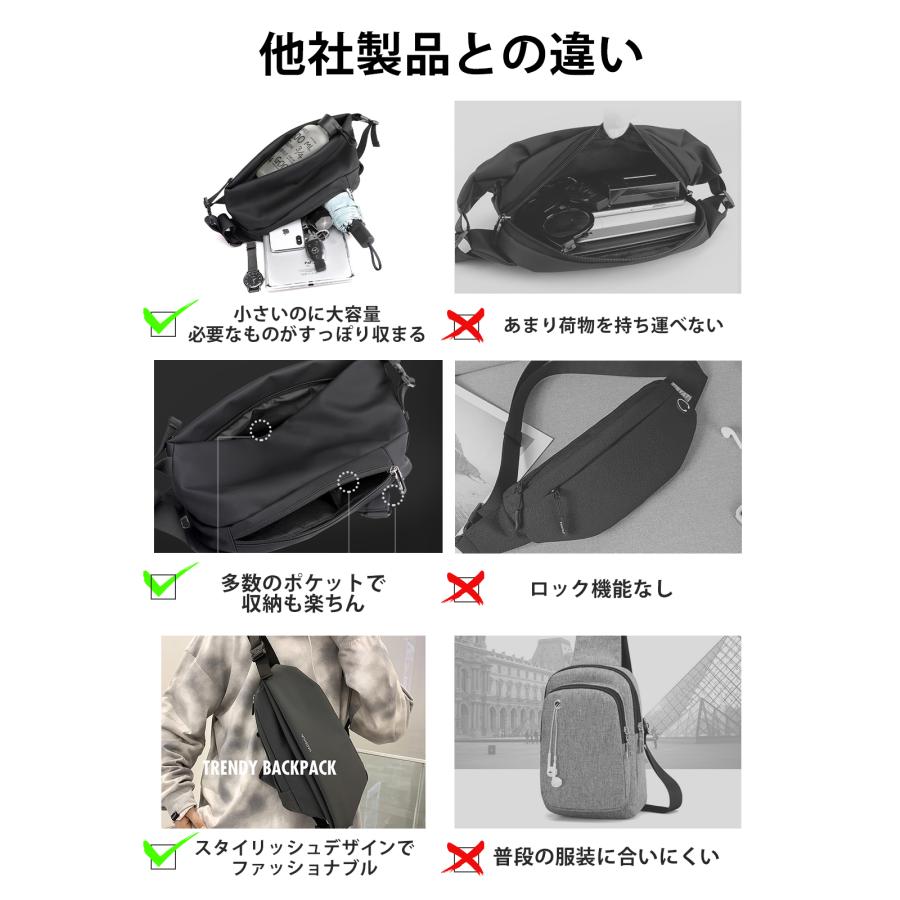 ボディバック ショルダーバック メンズ レディース 大きめ 斜めがけ 大容量 バッグ 軽い 収納 ipad ワンショルダー 防水 出張 多機能 通勤 通学 旅行 |  | 06