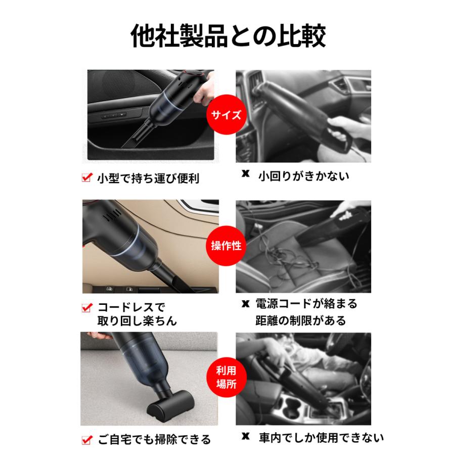 ハンディクリーナー 強力 コードレス 車 充電式 掃除機 車用 usb 静音 カークリーナー 軽量 軽い サイクロン 静か 小型掃除機 8000pa｜vanpup｜15