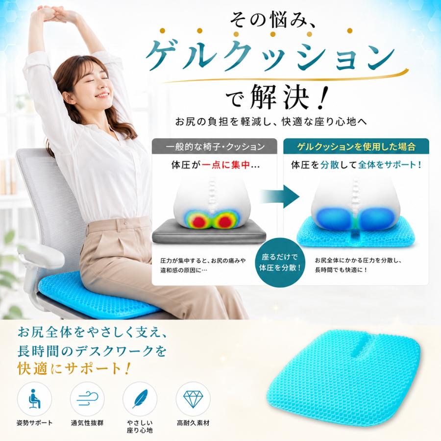 ジェルクッション ゲルクッション 特大 極厚 カバー ハニカム 車
