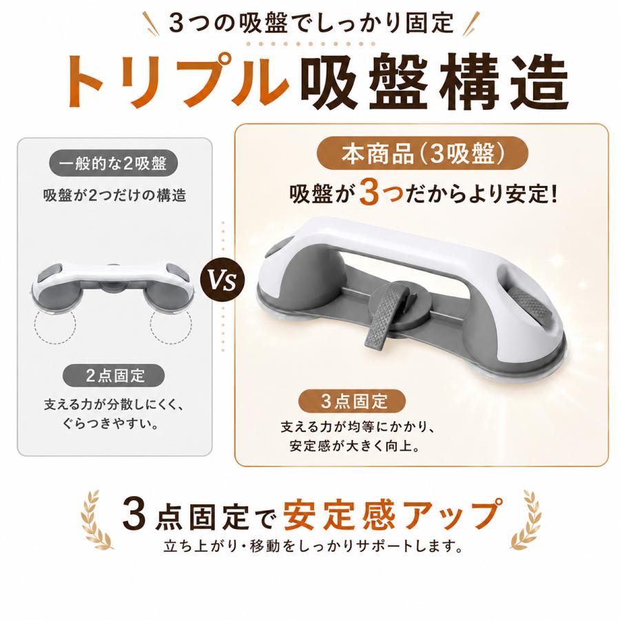 介護 手すり 階段 玄関 おしゃれ 工事不要 立ち上がり 風呂用 トイレ ベッド 浴槽手すり 補助 安心 安全 吸盤 高齢者 妊婦さん 転倒防止 3吸盤 |  | 05