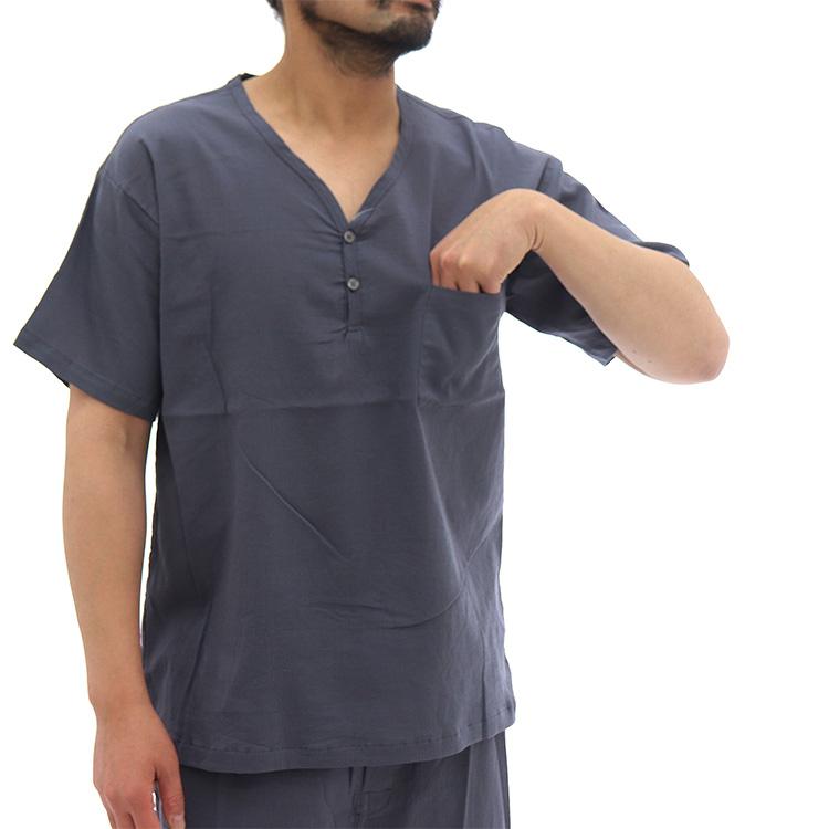 綿100％ クレープ生地 半袖 ヘンリーネックシャツ 14-745 メンズ 下着