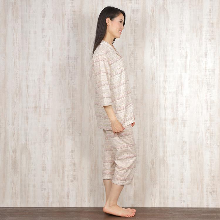 綿100％】高島ちぢみ パジャマ レディース 夏 7分袖 8分パンツ セット