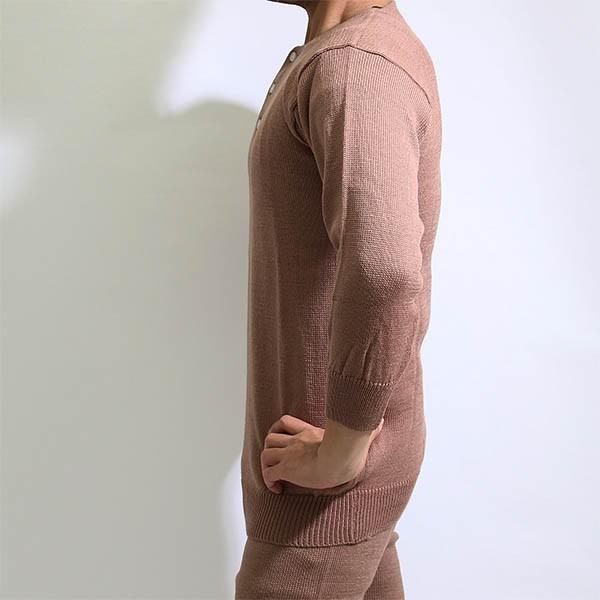 秋冬）日本製 ラクダ色 毛 ウール100％面二シャツ（横編7G天竺手編み