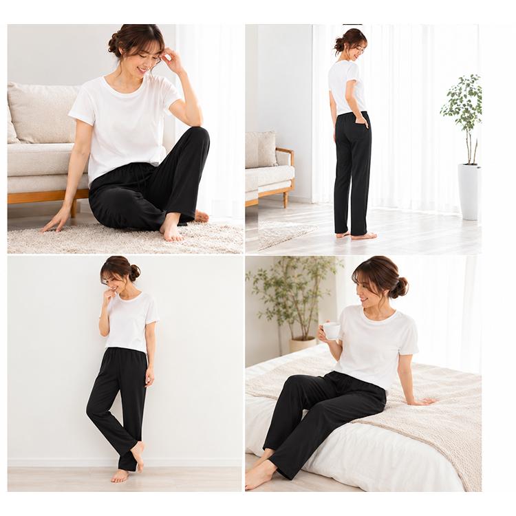 ルームパンツ レディース ロング丈 パジャマ パンツ 綿混 ルームウェア 夏 部屋着 長ズボン リラックスパンツ 薄手 やわらかニット ウエストゴム |  | 12