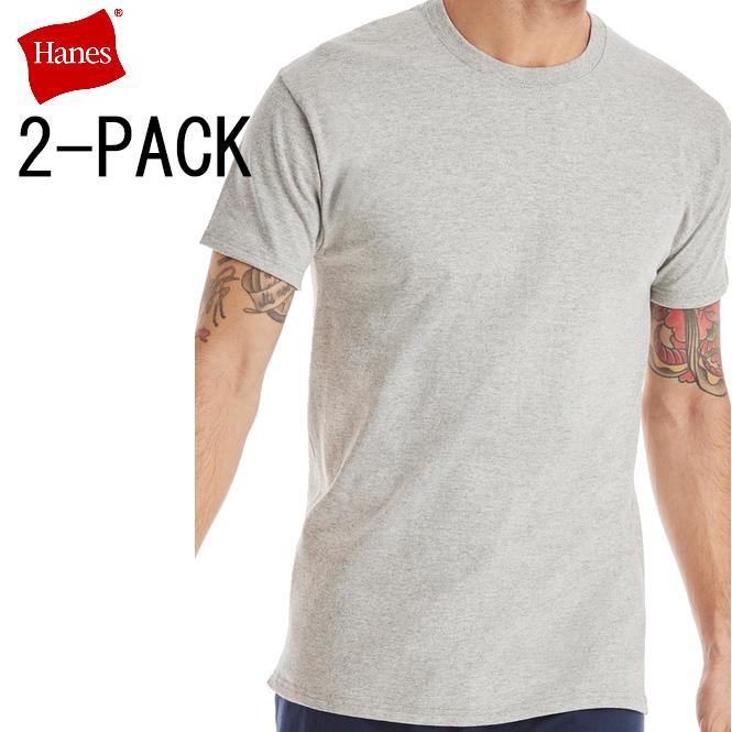 Hanes（ヘインズ） Tシャツ(2枚組) 綿 グレー Vネック 丸首 半袖