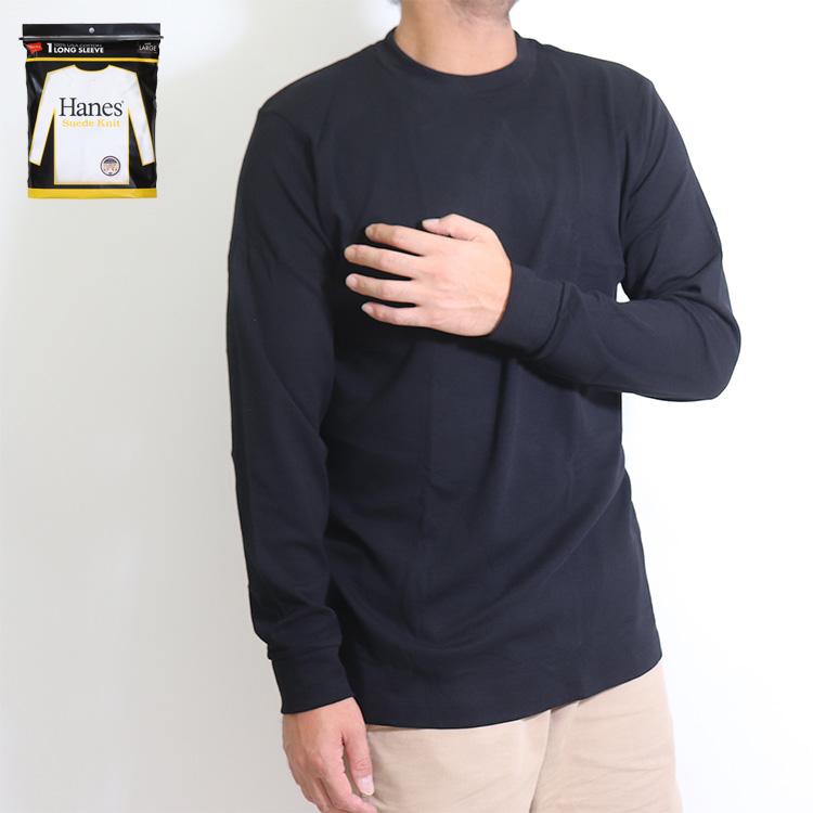 Hanes ヘインズ スエードニット クルーネックロングスリーブTシャツ