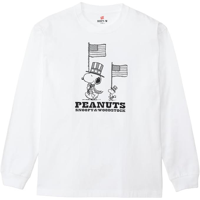 Hanes ヘインズ スヌーピー コラボ ビーフィ tシャツ BEEFY-T PEANUTS Tシャツ 長袖 メンズ 綿100％ スヌーピー キャラクターTシャツ(HM4-E002) | Hanes