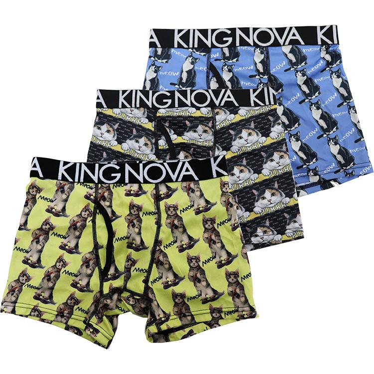 3枚セット】ネコ柄 アニマル ボクサーパンツ 前あき KING NOVA メンズ