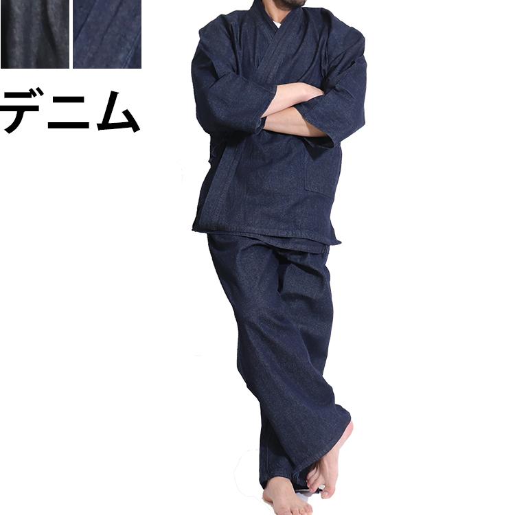 新感覚のび～るデニム 紳士作務衣 S/M/L/LL 141-9903 (M, 墨黒