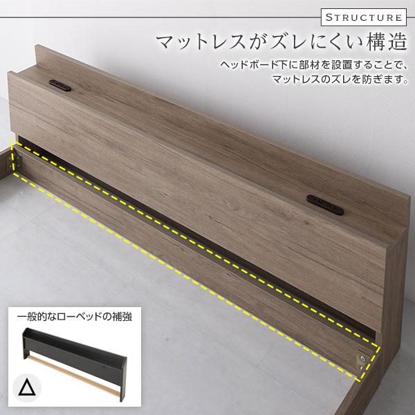 高評価続出！ ベッド セミダブル ボンネルコイルマットレス付き グレージュ 低床 ロータイプ 宮付き 棚付き コンセント付き すのこ 木製 【DG7086213307】(25780円)