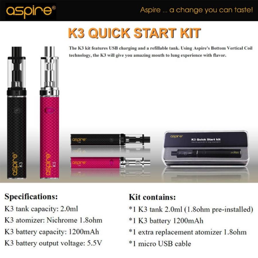 電子タバコ スターターキット K3 Quick Starter Kit Aspire 10mah スリムタイプ ペンタイプ Aspire K3 Vape Steez 通販 Yahoo ショッピング