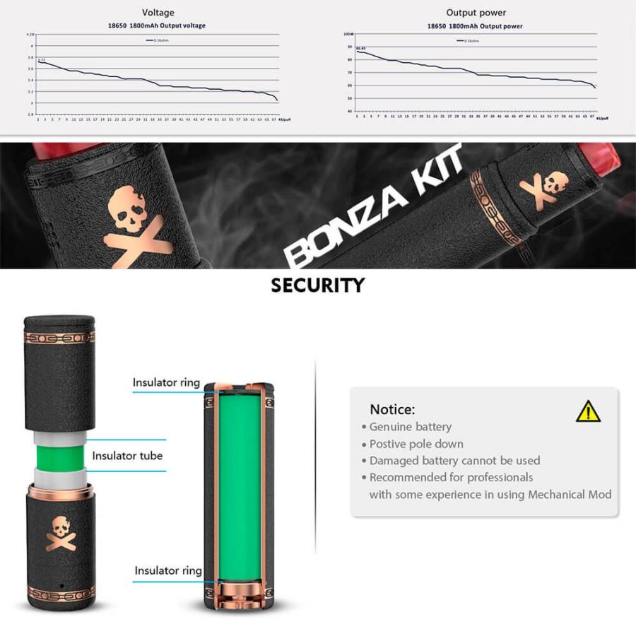 ( 送料無料 あすつく ) VANDYVAPE BONZA mech KIT バンディベイプ ボンザ メカニカルMOD 爆煙 シングルバッテリー ハイブリッド接続 チューブ型 電子タバコ VAPE｜vapesteez｜06