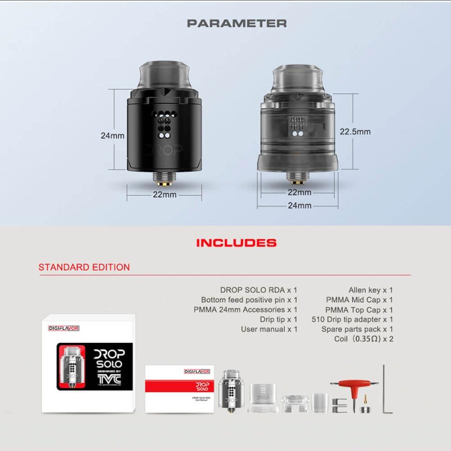 電子タバコ アトマイザー DIGIFLAVOR DROP SOLO RDA BF対応 シングルコイル 22mm｜vapesteez｜07