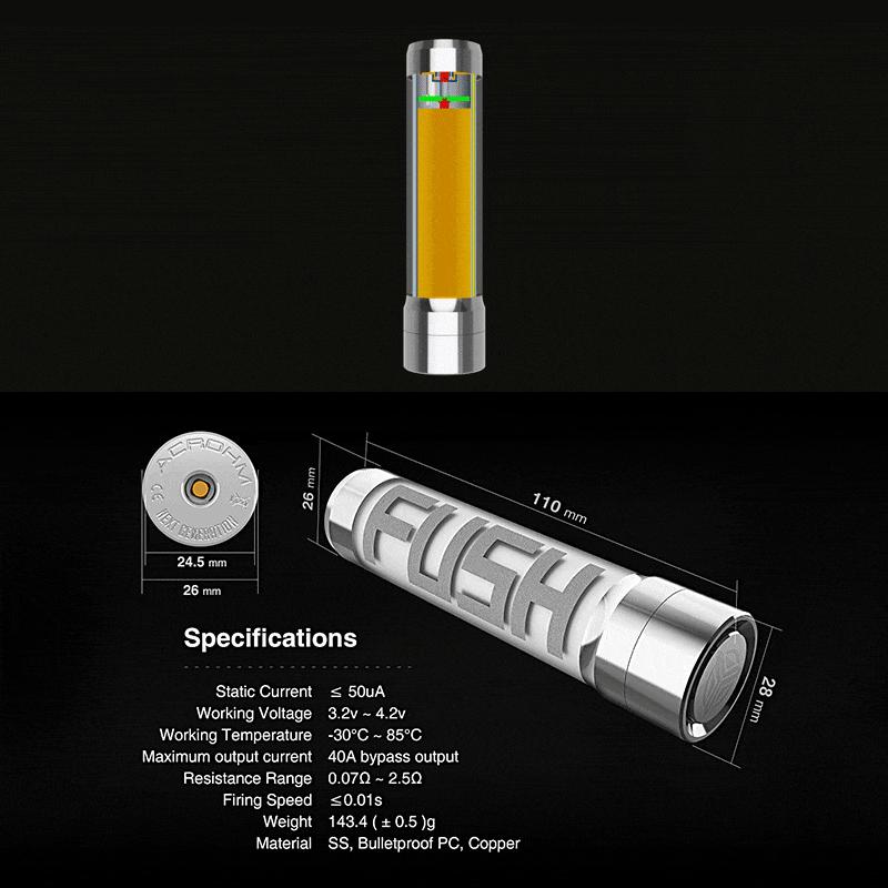 ( 送料無料 あすつく ) ACROHM FUSH Semi-Mech MOD アクローム フッシュ セミメカニカル 電子タバコ 本体 LED チューブ VAPE｜vapesteez｜06