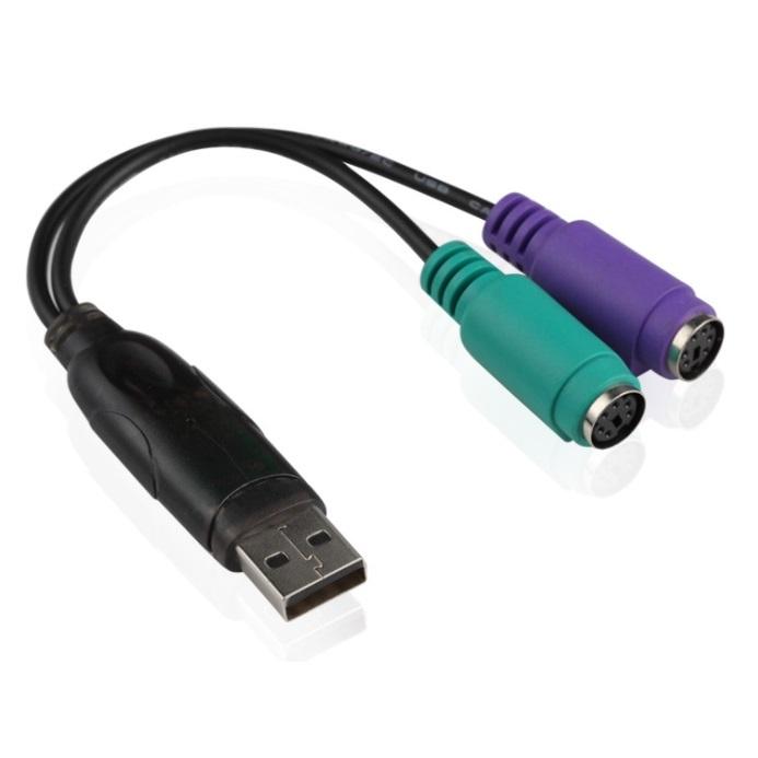 USB-PS/2変換アダプタ USB Aオス-ミニDIN6pinメス×2 変換 コンバーター USB PS2 _｜vaps