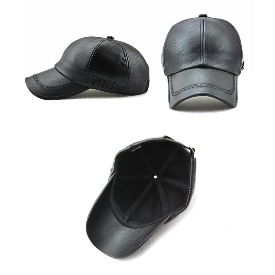 並行輸入品】PUレザー メンズキャップ ブラック 帽子 合皮 PU レザー