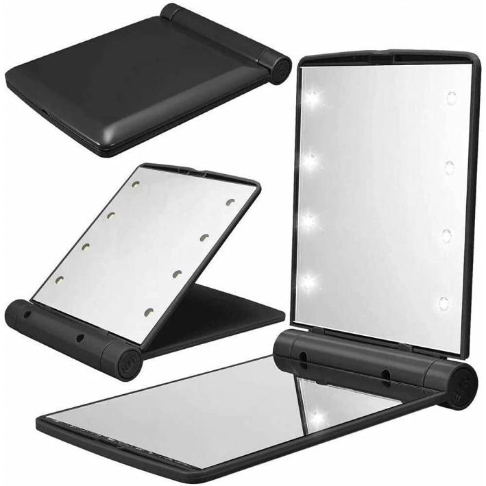 並行輸入品】LEDライト付き コンパクトミラー ブラック 折りたたみ
