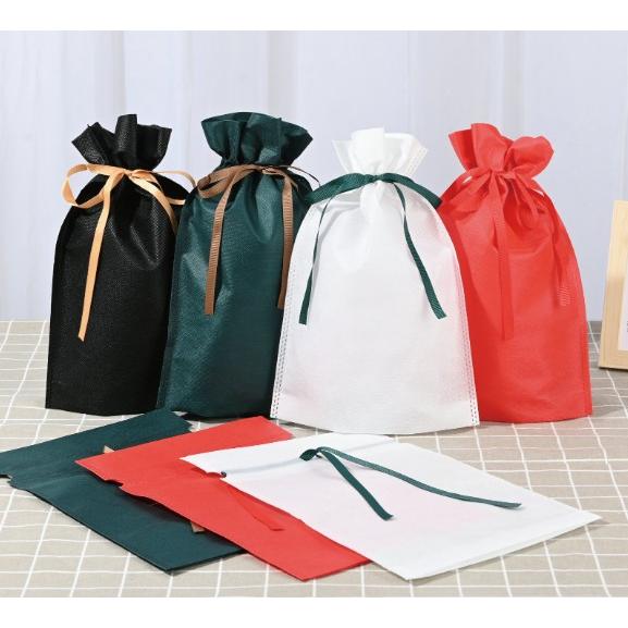 並行輸入品】プレゼント袋 10枚 リボン付 33*22cm緑 不織布 巾着袋